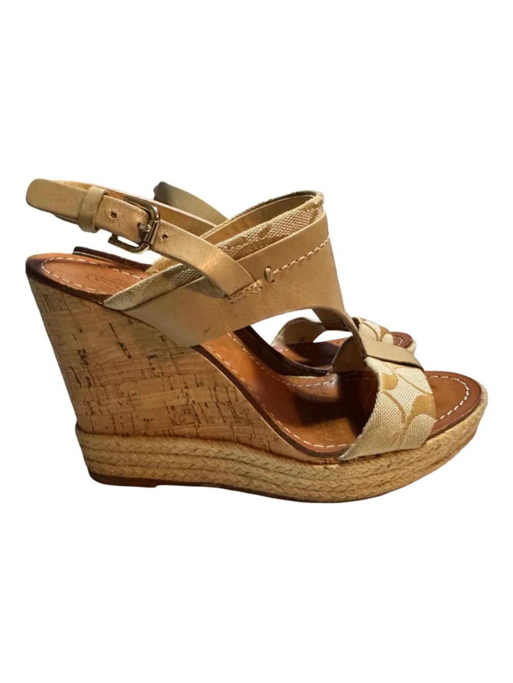 Coach Beige Espadrille Wedge Sandals